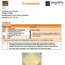 Croissants mit Zutaten und Zubereitungshinweisen in einer Rezeptübersicht.